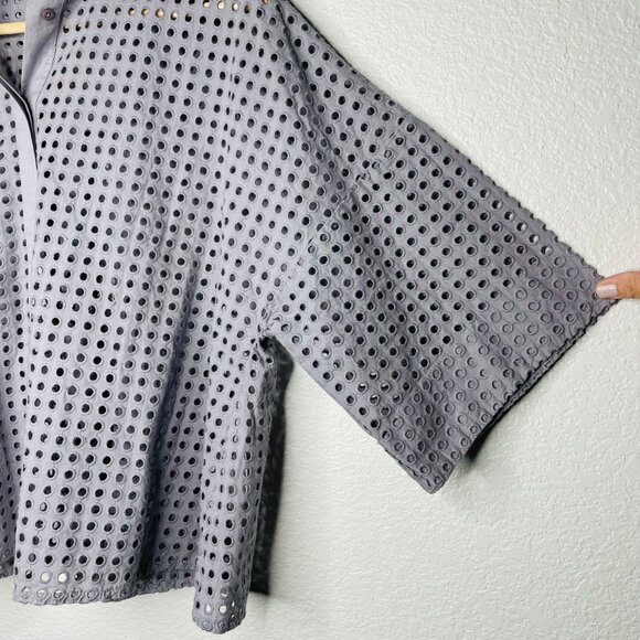 Adolfo Dominguez Designer Womens Eyelet Button Up Grey Camp Shirt EU 42 Large - Picture 4 of 7